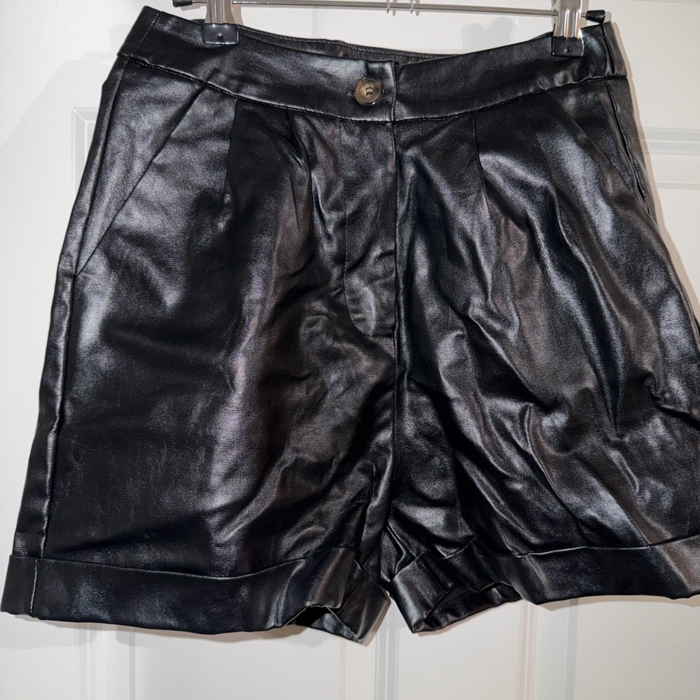 SHEIN faux leather Black  Women's Shorts